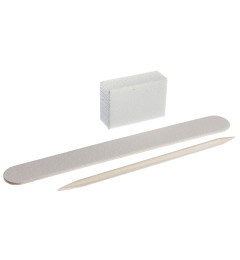 Disposable Set for Manicure, Color: White (Nail File 100/100, Buff 100/100, Orange Stick)