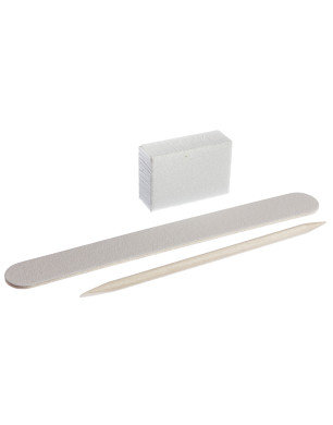 Disposable Set for Manicure, Color: White (Nail File 100/100, Buff 100/100, Orange Stick)