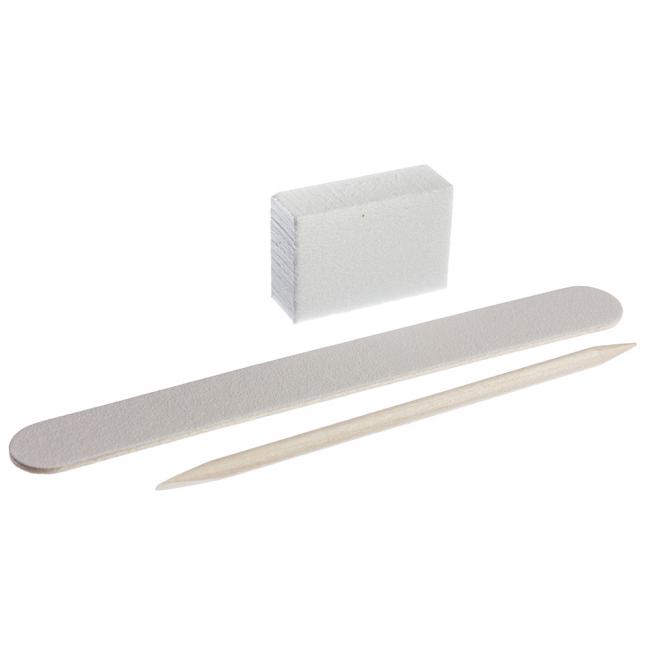 Disposable Set for Manicure, Color: White (Nail File 100/100, Buff 100/100, Orange Stick)